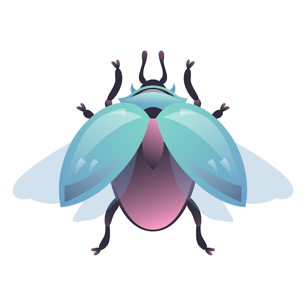 Big blue beetle with spread wings on white background vector illustration