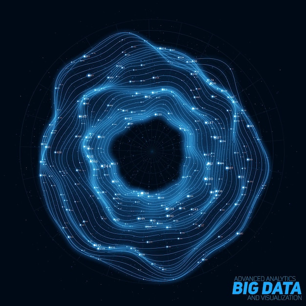 Big blue data circular visualization. Futuristic infographic. Information aesthetic design. Visual data complexity. Complex data threads graphic. Social network representation. Abstract graph.