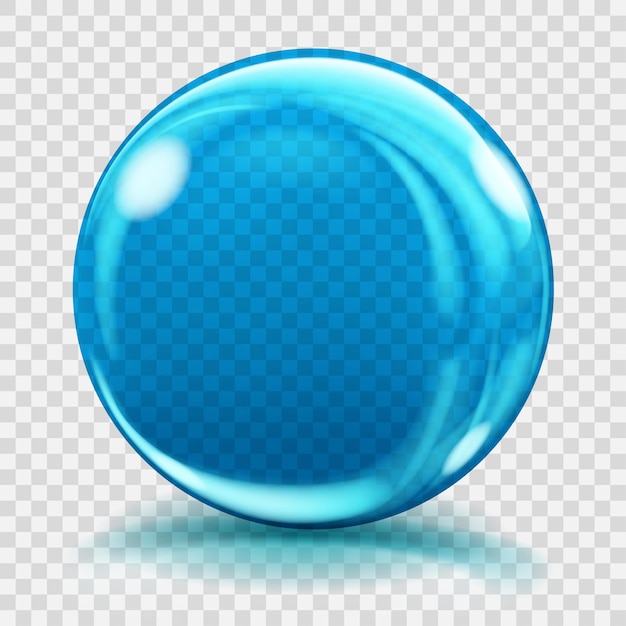 Big blue glass sphere with glares and shadows. Transparency only in vector file