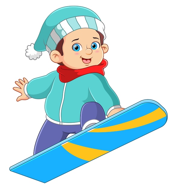 A big boy playing snowboard in action