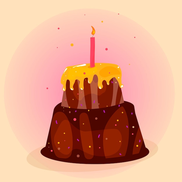 Big cake with one candle cartoon children Birthday cake icon isolated on beige background