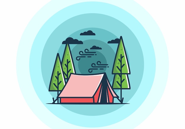 Big camping tent and pine trees illustration