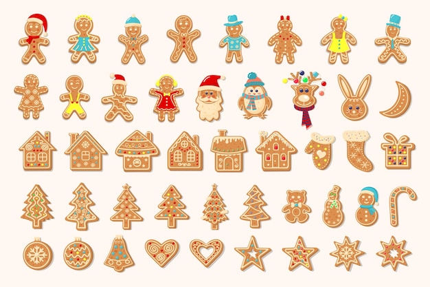 Big Christmas gingerbread collection Gingerbread men and women houses Christmas trees rabbit