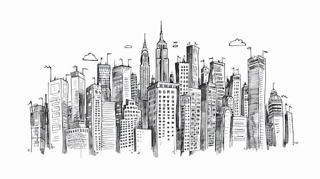 Big City Business Handdrawn Vector Isolated on White