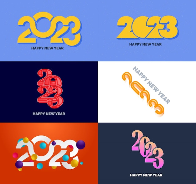 Big Collection of 2023 Happy New Year symbols Cover of business diary for 2023 with wishes