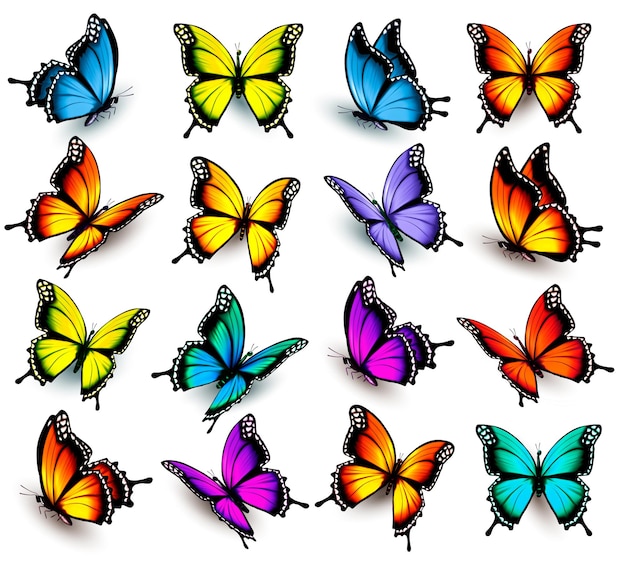 Big collection of colorful butterflies. Vector