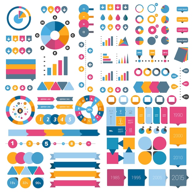 Big collection of flat infographics elements.