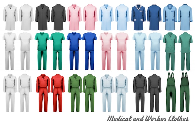 Big collection of medical and worker clothes. illustration