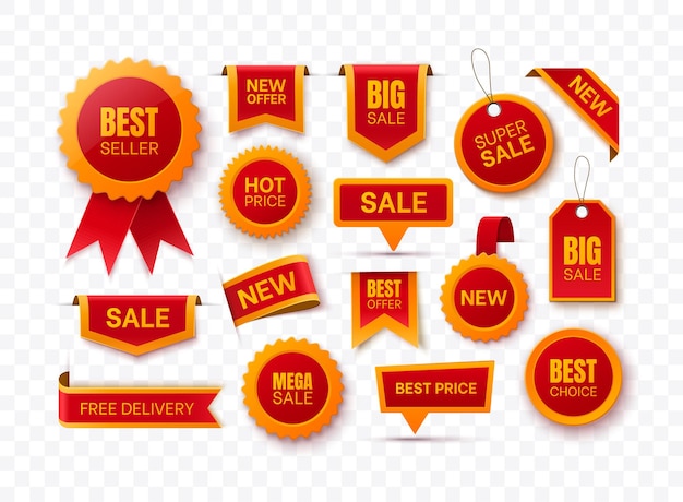 Big collection of red price tags, promo labels, and discount badges. new offer tags. sale ribbons