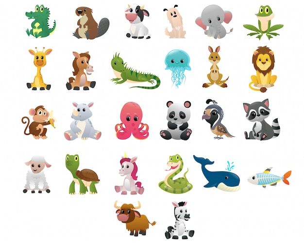 Big collection style cartoon animals