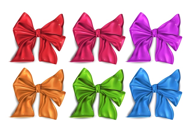 Big colored collection of satin bows isolated