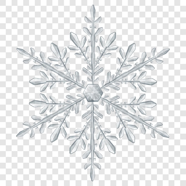 Big complex translucent Christmas snowflake in gray colors for use on light background