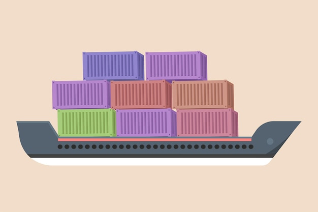 Big container ship will gonna ship the containers to another country Shipment and logistic concept Colored flat vector illustration