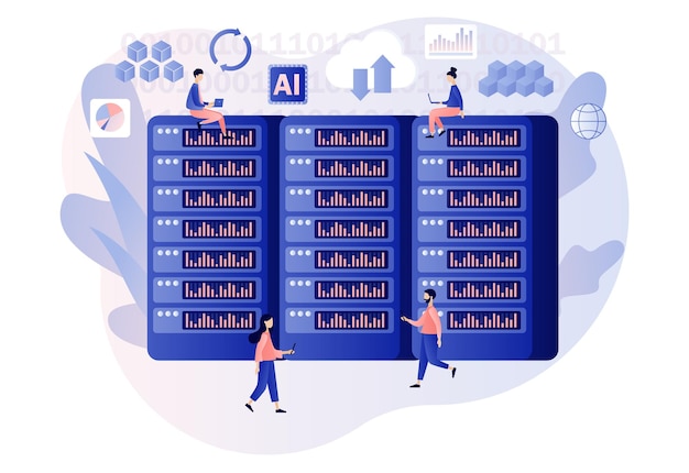 Big data concept Data science and jobs Data analysis Tiny people data engineers Developer career