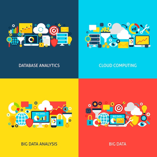 Big Data Concepts. Flat Design Vector Illustration. Collection of Business Analytics Posters.