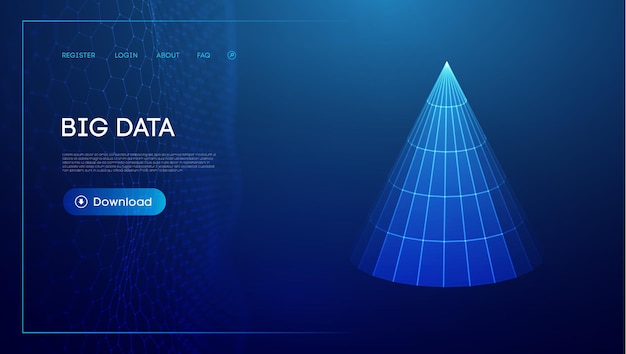 Big data cone blue technology background digital wireframe grid business technology background