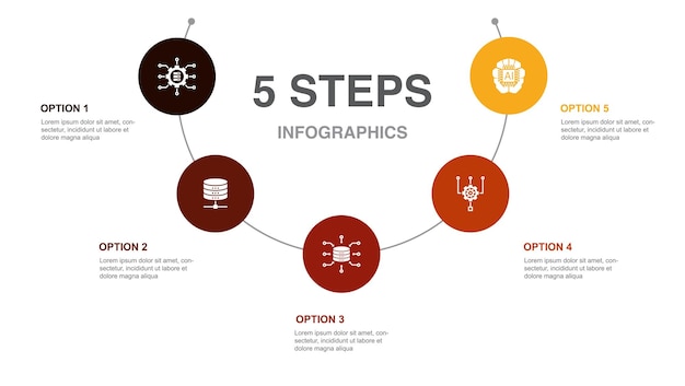 Big data Database Data Aggregation Algorithm Artificial intelligence icons Infographic design layout template Creative presentation concept with 5 steps