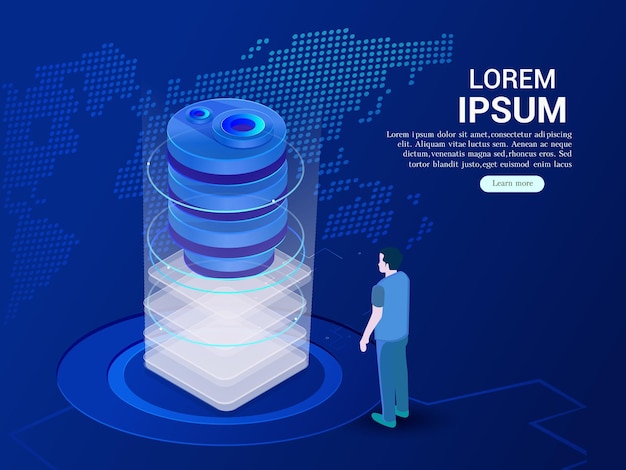 Big data flow processing concept, cloud database, isometric vector