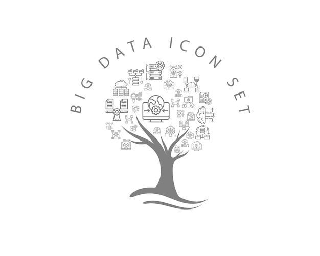 Big data icon set on white background Premium Vector