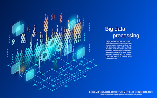 Big data processing flat 3d isometric vector concept illustration