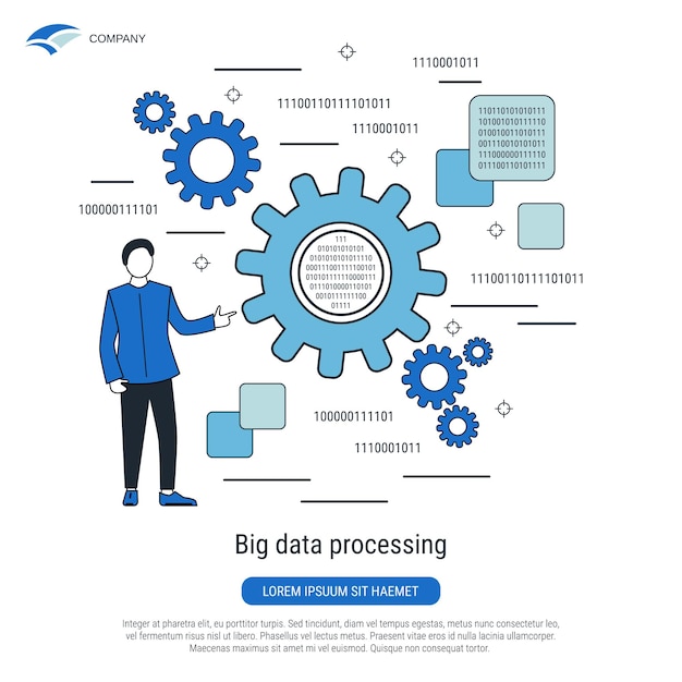 Big data processing information computing flat design style vector concept illustration