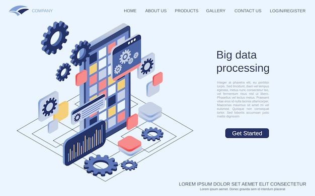 Big data processing modern 3d isometric vector concept