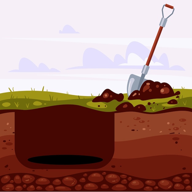 Vector big deep dig hole in ground soil concept vector graphic design element illustration