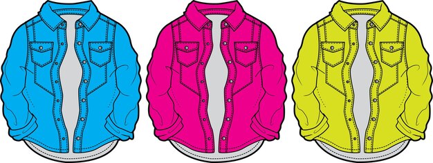 Big denim jacket flat sketch technical drawing vector illustration template