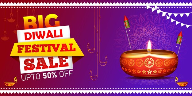 big diwali festival sale discount banner design with diya illustration