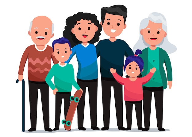 Big family portrait with three generation such as grandfather, grandmother, father, mother, and children of different age together