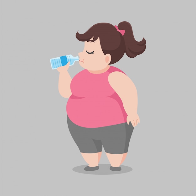 Big Fat woman drinking fresh water.