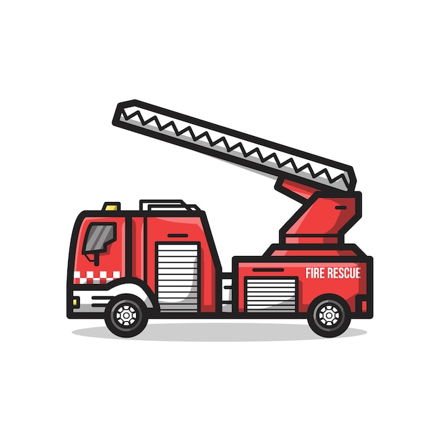 big fire rescue department vehicle with stair in unique minimalist line art illustration