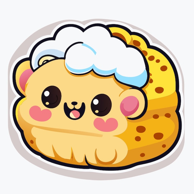 big fluffy dinner roll with slice of butter on top cartoon style kawaii style clip art sticker