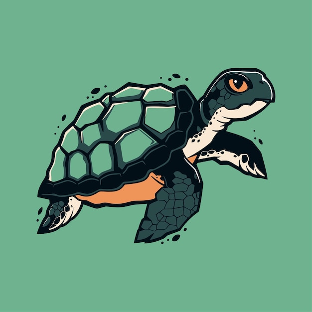 Big green sea turtle mascot cute animal design ocean tortoise swimming in water flat vector illustration