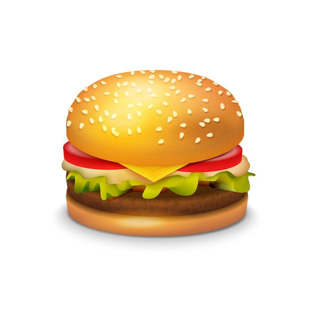 Big Hamburger Sandwich on white background Vector Icon