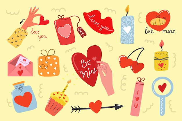 Big hand drawn Set of valentines elements