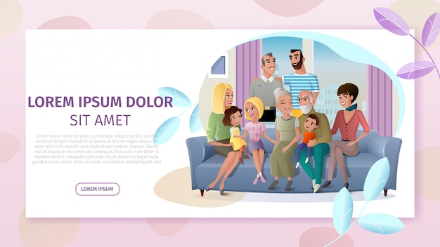 Big Happy Family Meeting at Home Vector Web Banner