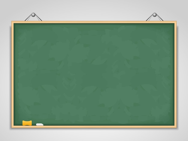 Big horizontal green blackboard hanging on a wall vector eps10 illustration