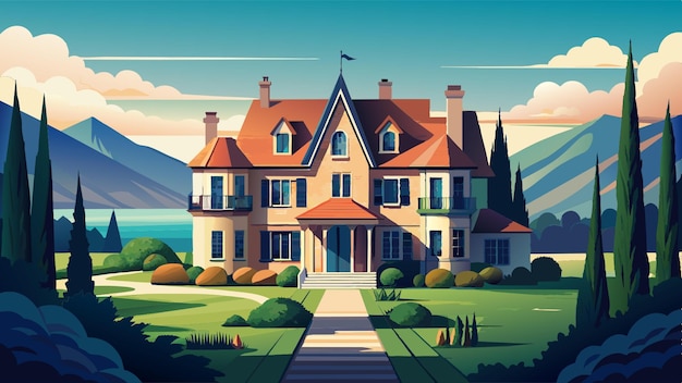 Vector a big house vector illustration flat 2