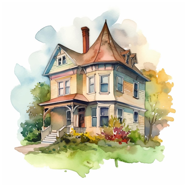 Big house watercolor paint ilustration