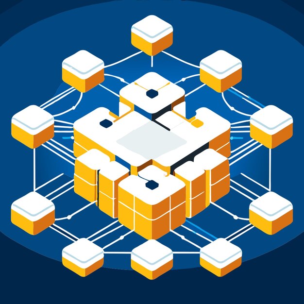 Vector big hub connecting network devices together vector illustration