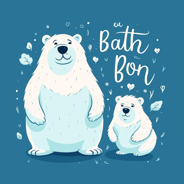 Vector big and little polar bears flat vector illustration