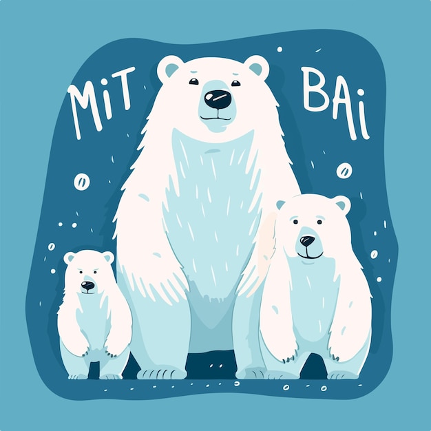 Vector big and little polar bears flat vector illustration