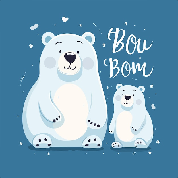 Vector big and little polar bears flat vector illustration