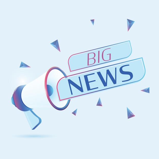 Big news text with 3d realistic megaphone vector illustration