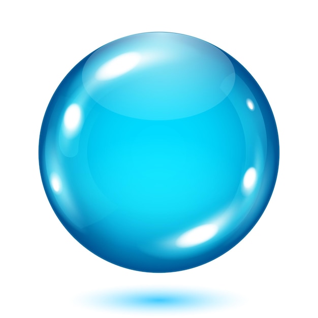 Big opaque light blue sphere with shadow on white background