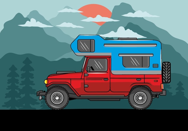 Big overland car illustration badge design