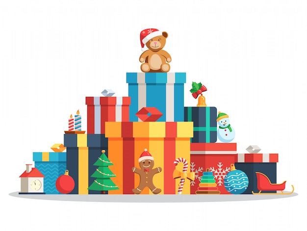 Big pile gift boxes and toys