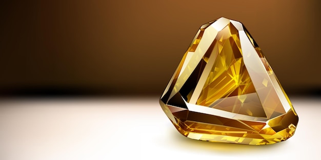 A big precious yellow crystal like a topaz with highlights and shadow on a color background Faceted gemstone