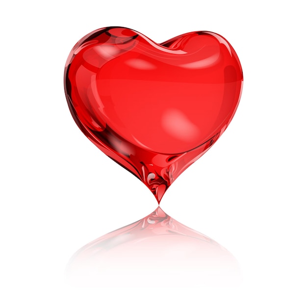 Big red heart on white background with reflection